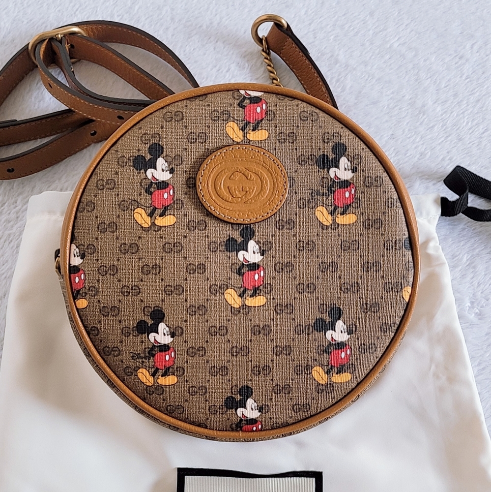 Authentic Gucci x Disney Mickey Mouse GG Supreme Monogram Mini Round Backpack - Picture 1 of 16